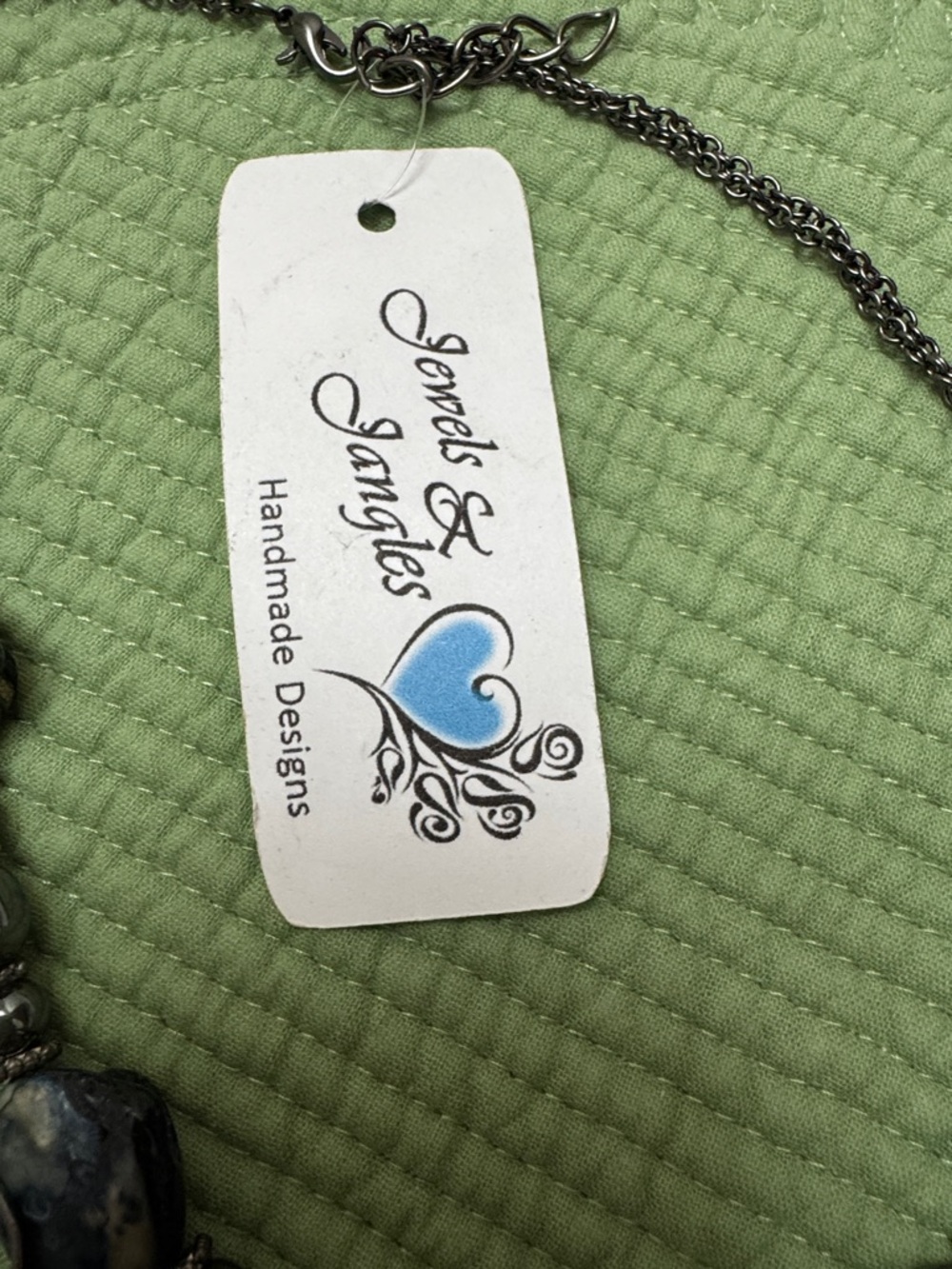 Handmade Blue Stone and Gunmetal Chain Necklace by - Picture 2 of 4